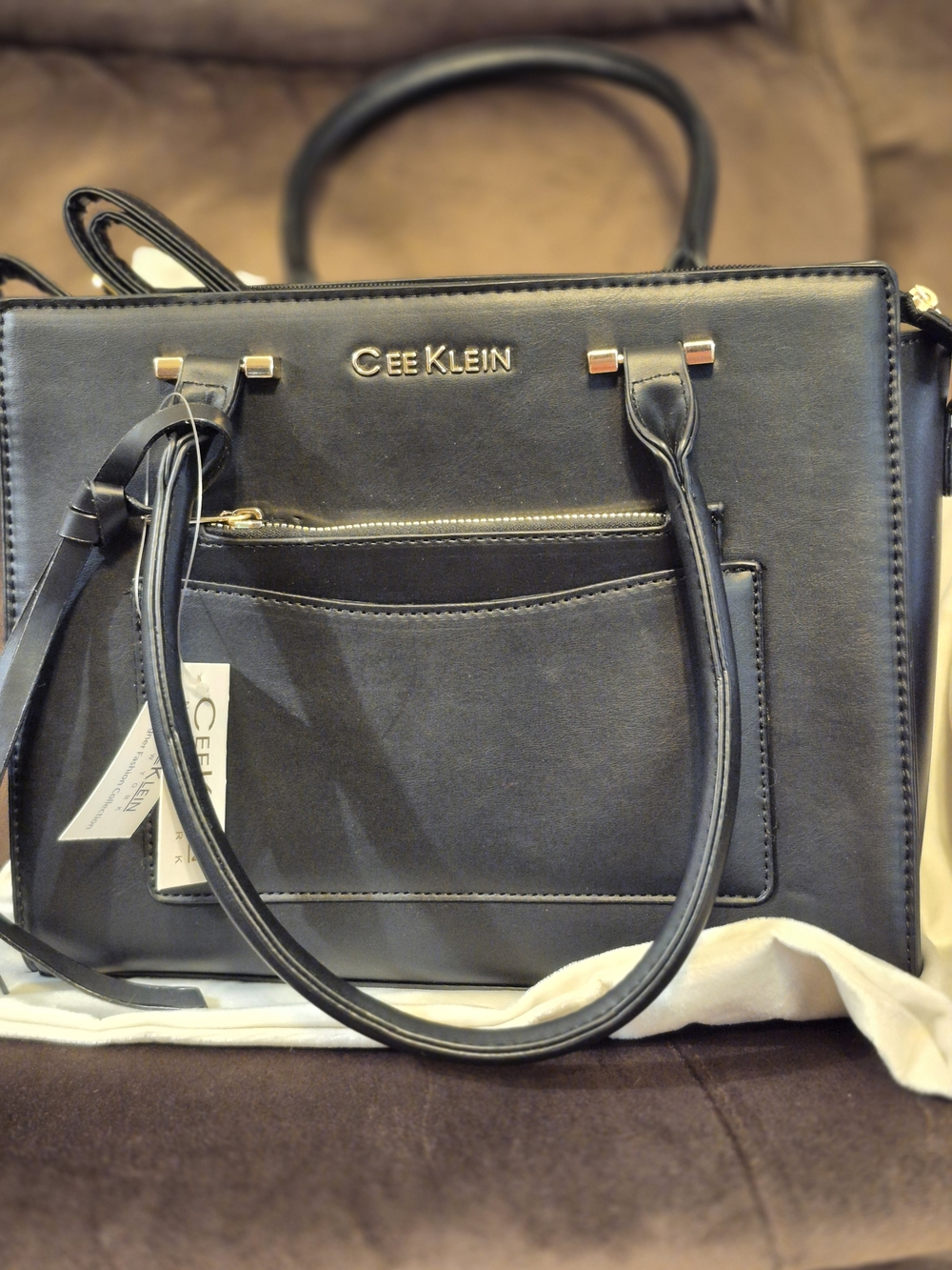 Cee Klein Black Leather Shoulder Tote
